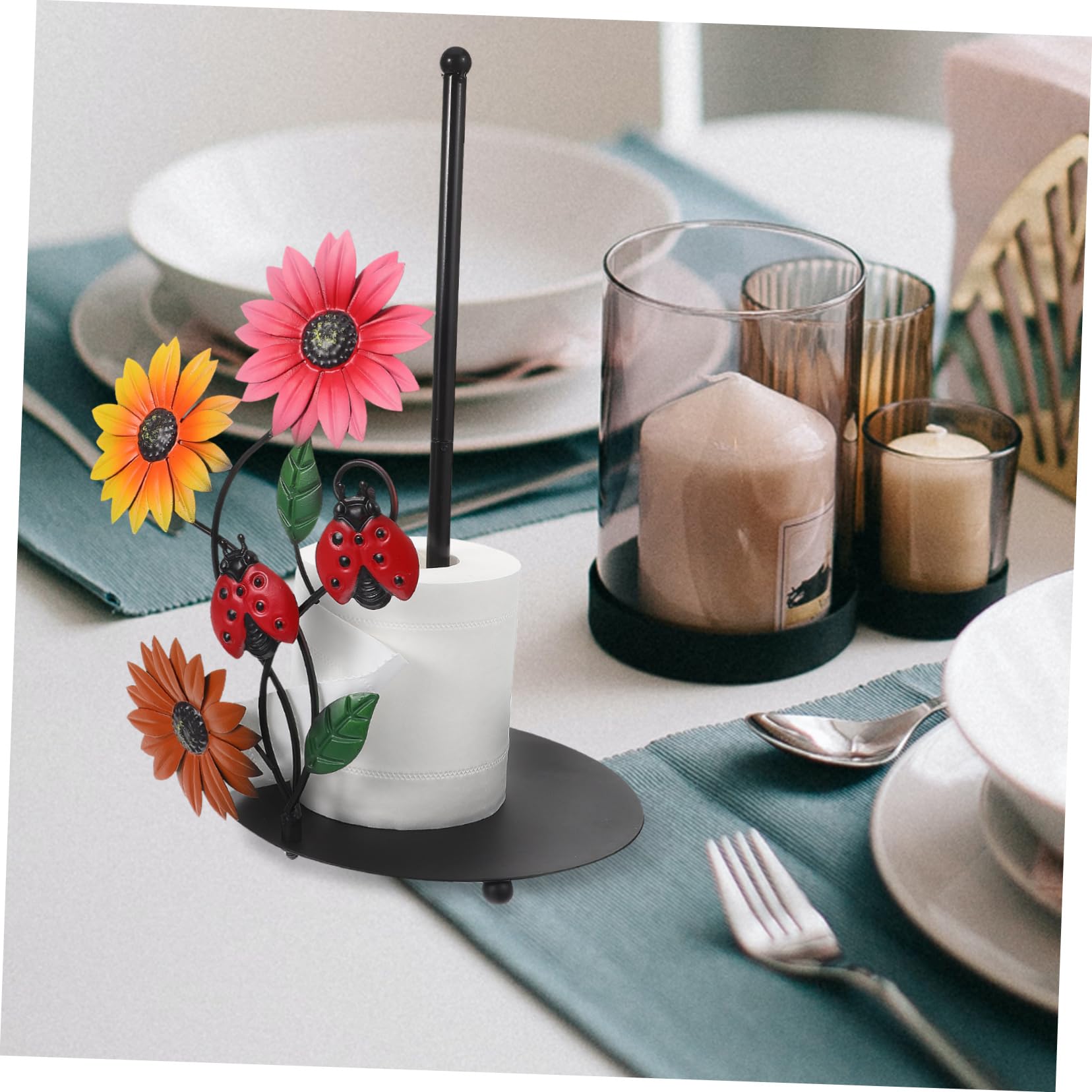 SHINEOFI Portarotolo da Cucina in Ferro a Girasole, Base Stabile, Decorativo e Facile da Spostare, per Cucina e Soggiorno, Supporto Verticale per Carta