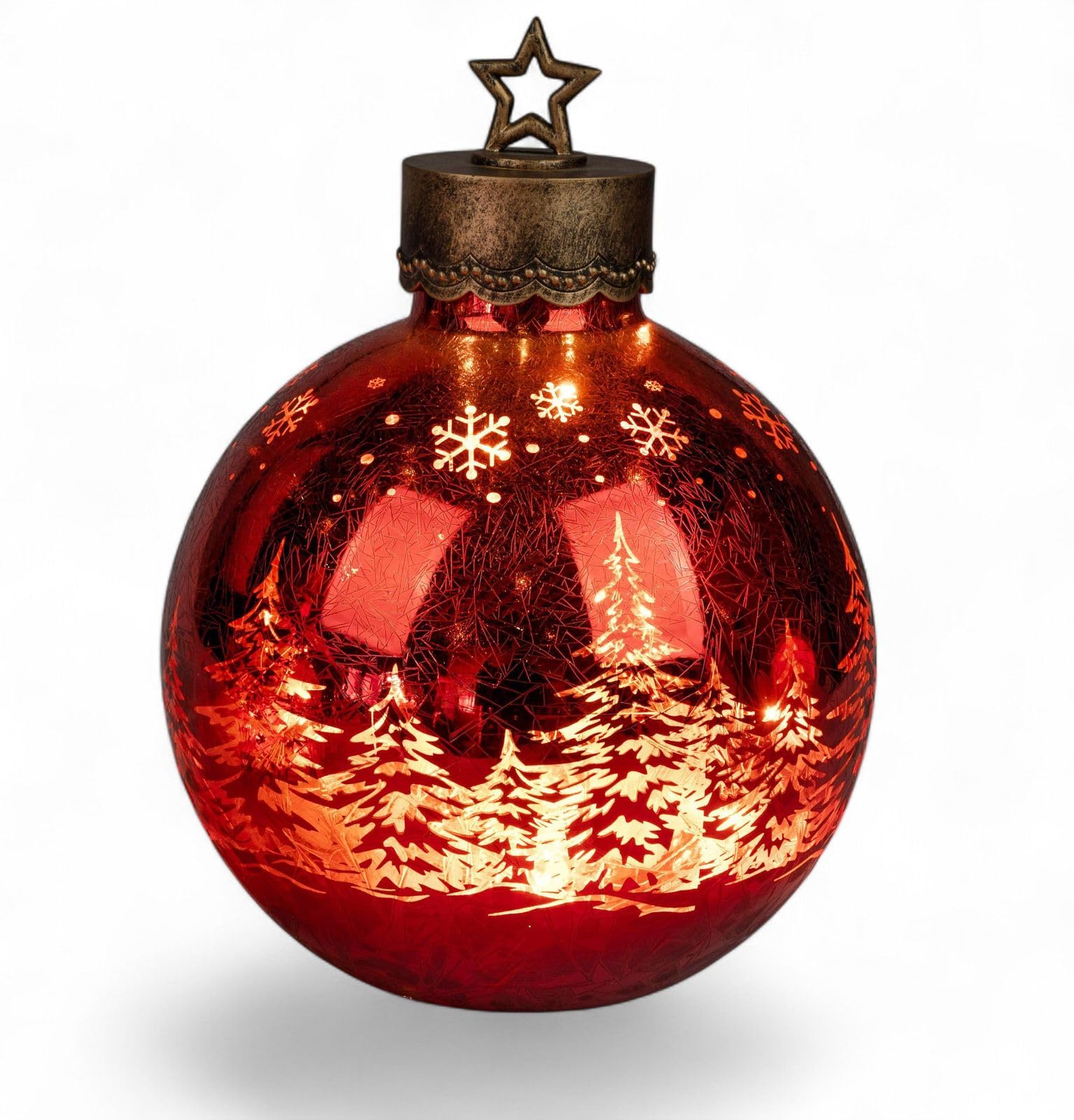 formano LED Deko-Kugel Frosty Rot 35 cm Farb-Glaskugel in Ice-Optik Timer 6h/18h beleuchtet - Batteriebetrieben - Herbst Winter Weihnachtsdeko für Tisch Regal Fensterbank