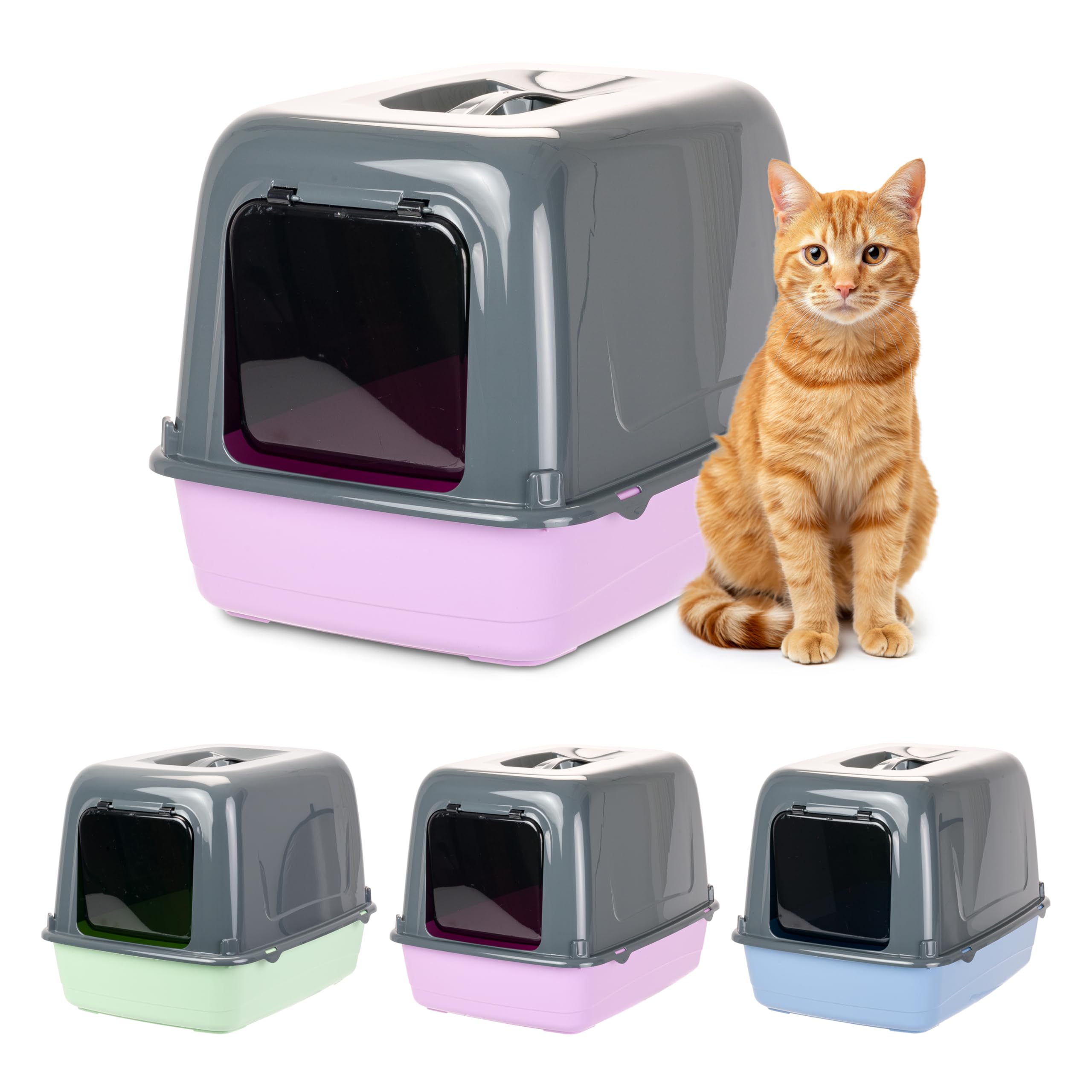 Ferplast Closed Cat Litter Tray, Cat Litter Box, 2 Anti-odor Activated Carbon Filters Included, Darkened Swing Door, 36 x 47 xh 35 cm, CLEAR CAT 10 Litter Tray, Mixed colors