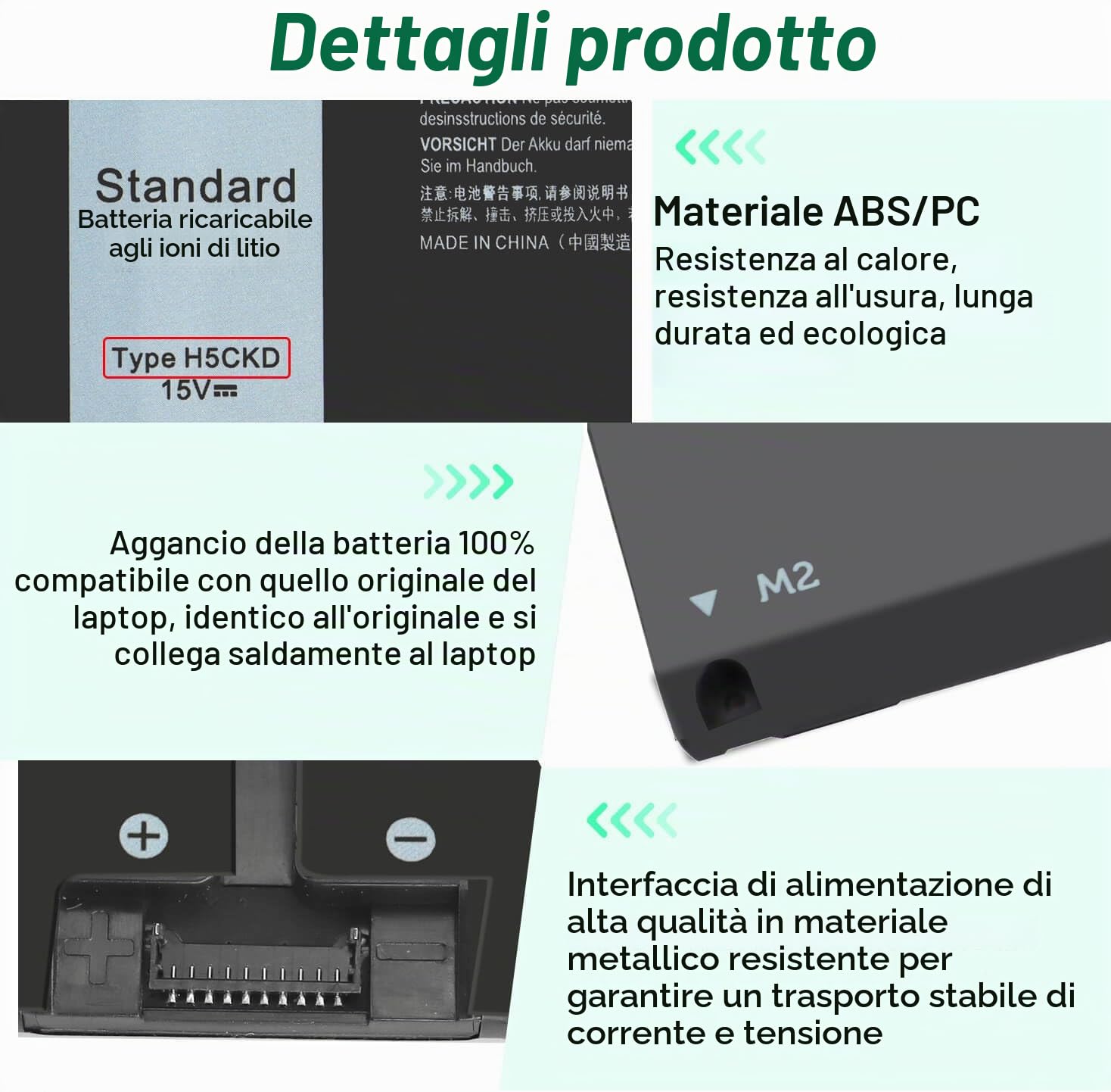 Batteria di ricambio 53Wh H5CKD 15V per Dell Inspiron 5400 5406 7405 7300 7306 7500 7506 2 in 1 argento 5300 5301 5401 5402 5408 5409 5501 5501 2 5500 8 5509 Series Latitude 3410 3510 Vostro 5300 5301 | 7306 7500 7506 2 in 1 argento 5300 5301 5401 5402 54