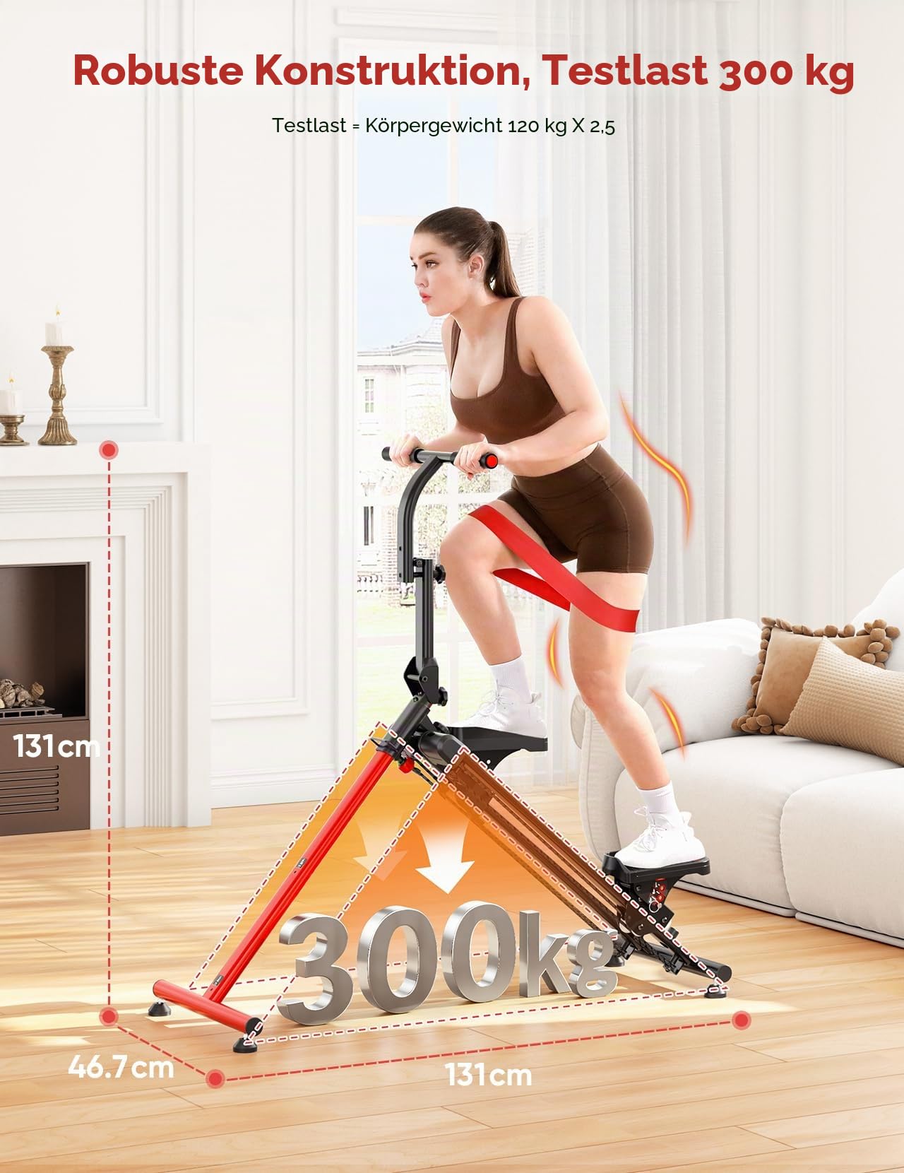 Treppenstepper Trainingsgerät, Verstellbarer Treppensteiger mit 3 Workout-Modi, klappbarer Cardio-Stairmaster mit Ski-Modus & übergroßem Pedal, 90% vormontierter Treppensteiger mit Lenker