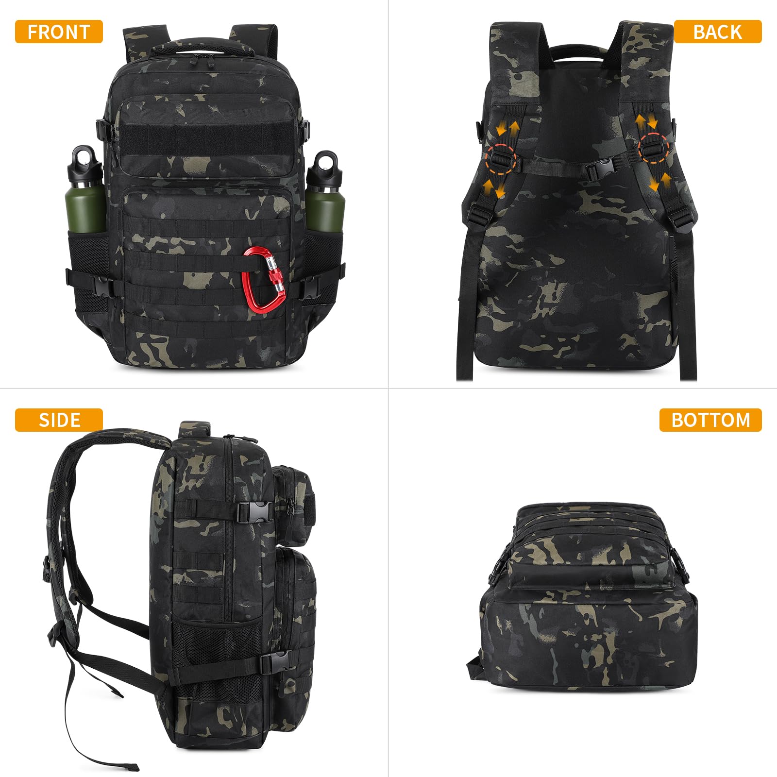 HUNTVP Militär Rucksack Herren 30L Taktischer Rucksack Molle Wanderrucksack Tactical Backpack Sportrucksack Bundeswehr Wasserdicht Daypack für Wandern Camping Outdoor,30L-Camouflage