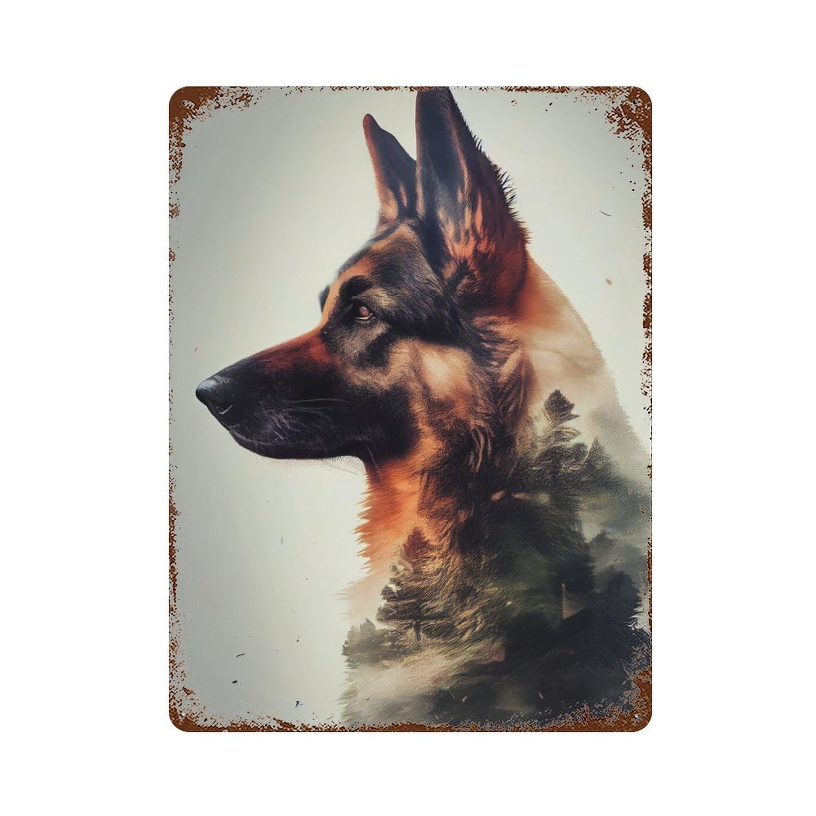 German Shepherd Double Exp Decorative Tin Sign 15.7"x11.8", for Bistro, Counter And Cafe Decor, Classic Wall Plaque