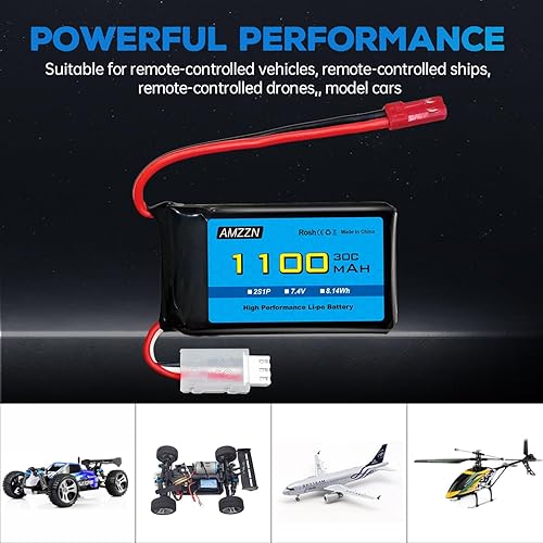 Miniatura 6 de Batería Lipo de 7.4 V 1100 mAh con cargador 2 en 1 para Wltoys A949 A959 A969 A979 K929 RC Car, compatible con la mayoría de camiones RC de relación