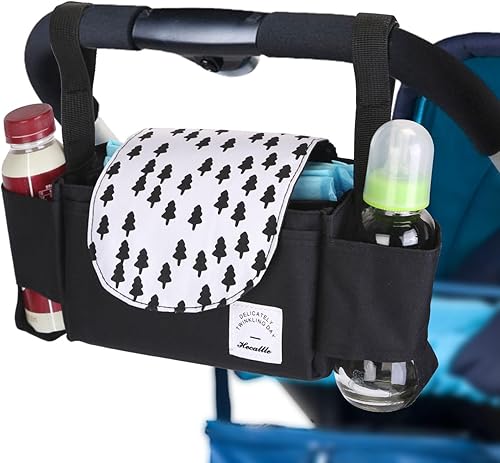 Stroller Organizer with 6 Pockets, Universal Fit Stroller Caddy with Waterproof Oxford Fabric, Tree Pattern Stroller Bag for Bottles, Phone, Snacks,
