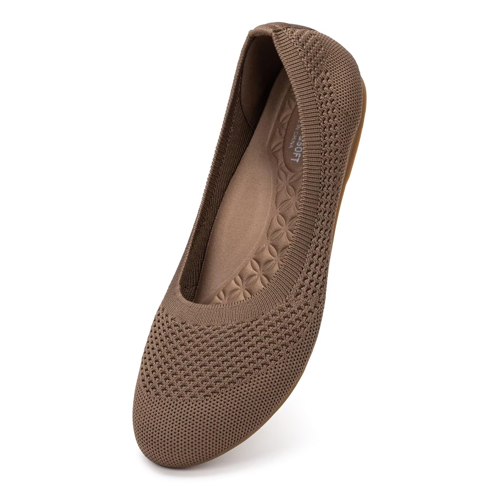 Frank Mully Women's Wide Width Flats Ballet Flats Round Toe Knit Flat Shoes with Arch Support Wide Toe Box