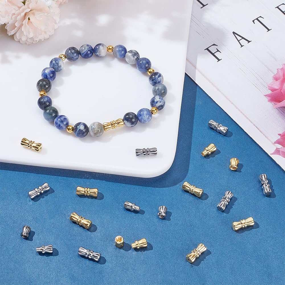 PandaHall Barrel Screw Clasps, 100 Sets Copper Screw Twist End Tip Barrel Clasps Jewelry Connector for Necklace Bracelet, Golden/Silver, 5x10mm, 0.5mm Hole - Image 5