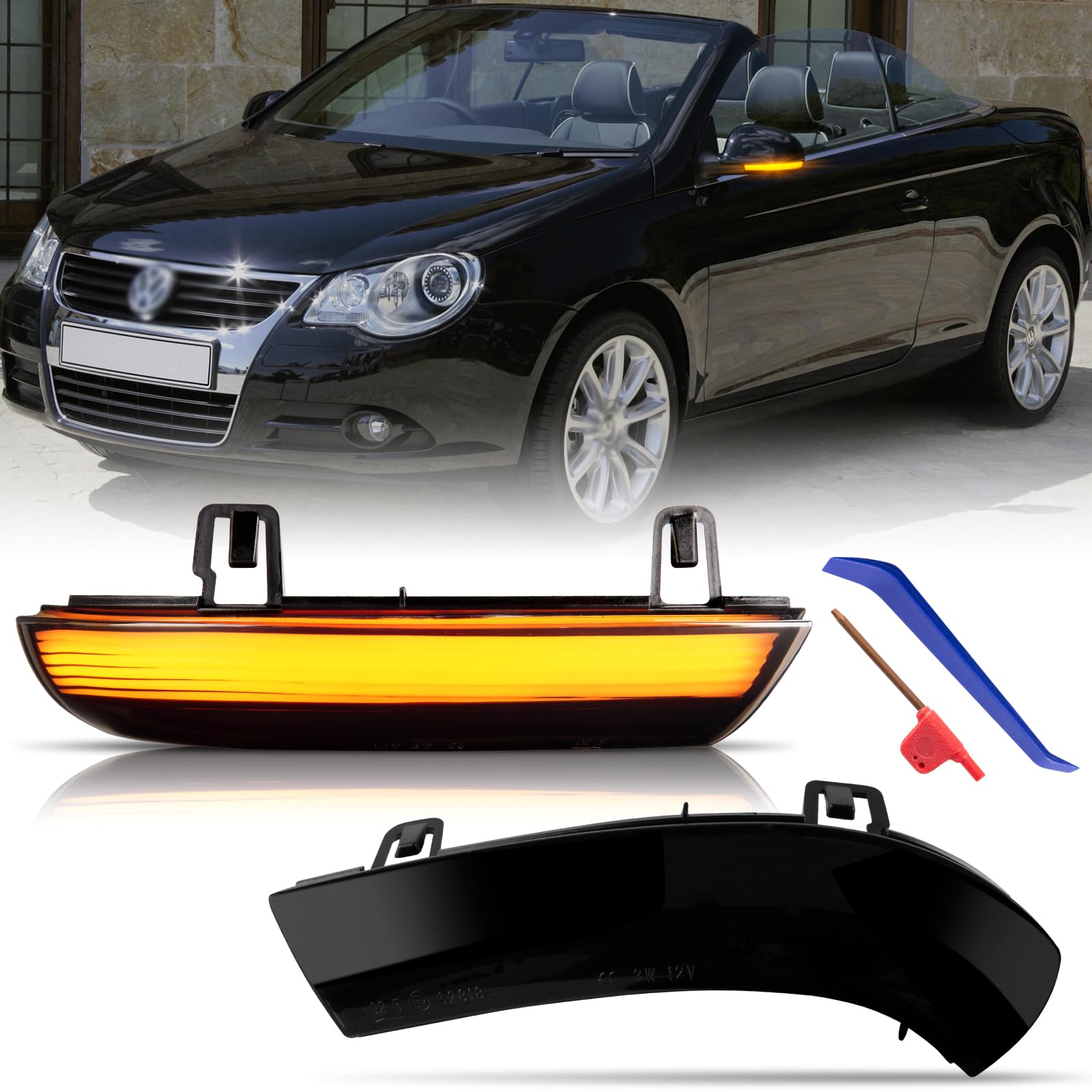 Frecce Laterale a LED per VW Golf 5 MK5 EOS Golf 6 Plus Jetta Passat B5.5-Typ 3BG B6 - Typ 3C Sharan Skoda Superb B5, Indicatori di Direzione Laterale a LED Canbus Nero 2 Pezzi