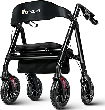 Foldable Walkers for Seniors with Seat,450Lbs Heavy-Duty Rolling Walkers | 4 Wheel Portable Bariatric Rollator|Adjustable Seat&handle Height|Anti-tip Brakes||8" All-Terrain Wheels|Tool-Free Assembly