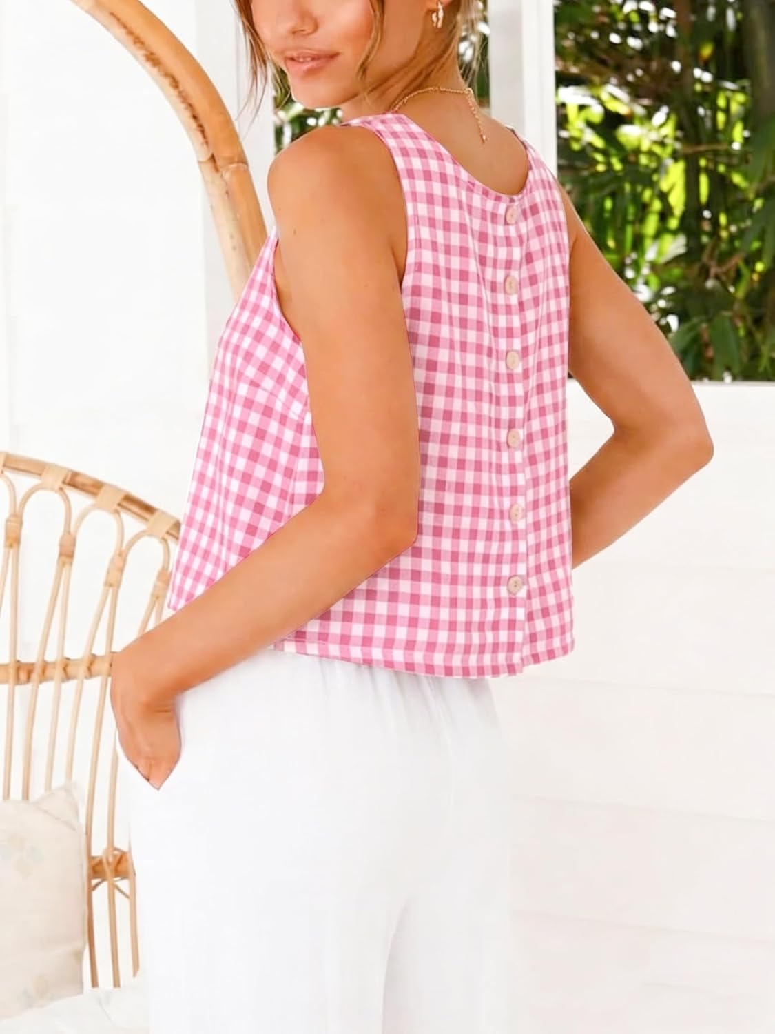 IDEALSANXUN Womens Gingham Crop Tank Tops 2026 Spring Summer Sleeveless Vest Top - Image 2