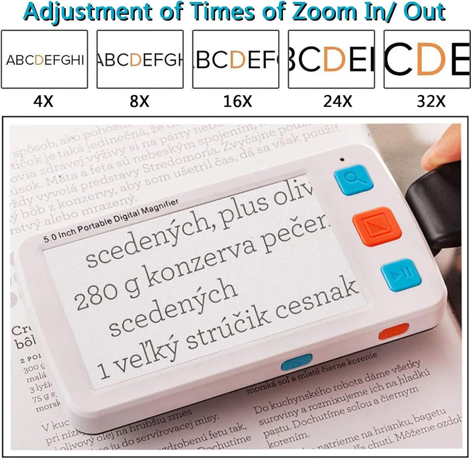 Ayuda de lectura electrónica con pantalla LCD y zoom ajustable para usuarios con discapacidad visual y baja visión