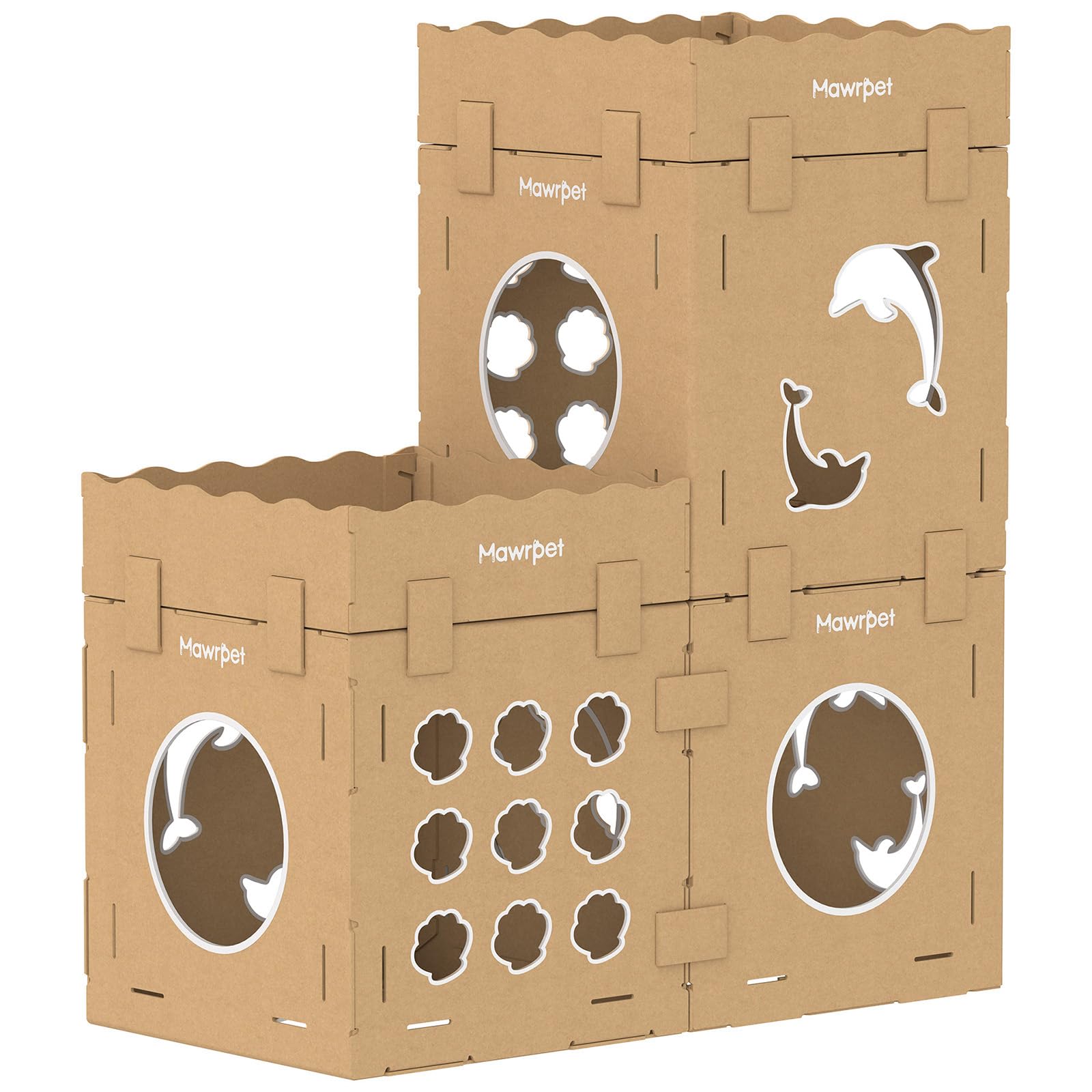 DIY Cat House with Scratcher Cardboard, Condo with Scratching Pads,Cats Play House, DIY Modular Cat Boxes, Indoor Kitty Scratcher Hideout for One or More Cats, Cat Tower Castle Tunnel, 5 Parts