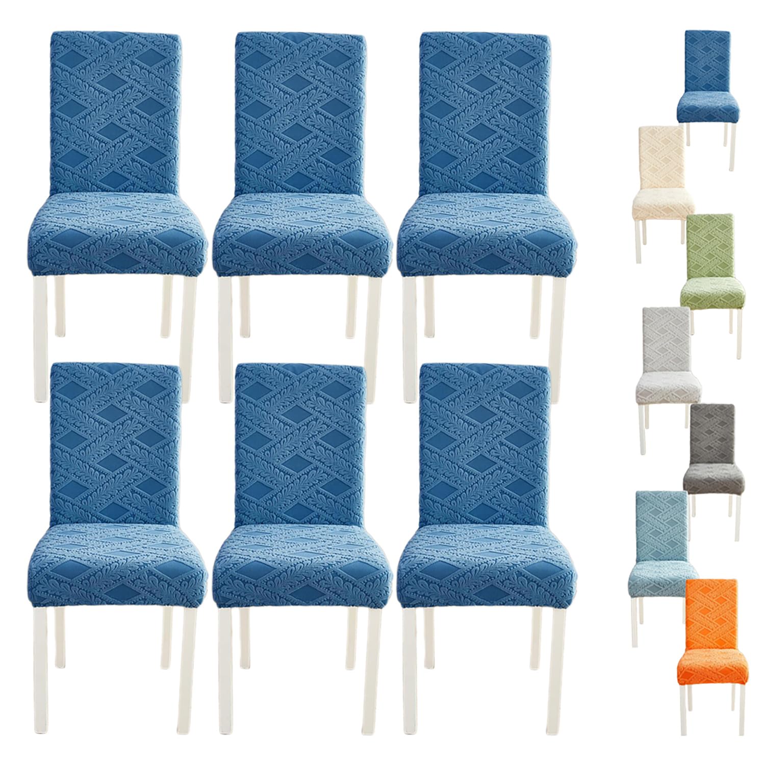 Housse de chaise Parsons jacquard bleu (lot de 6) extensible pour salle à manger