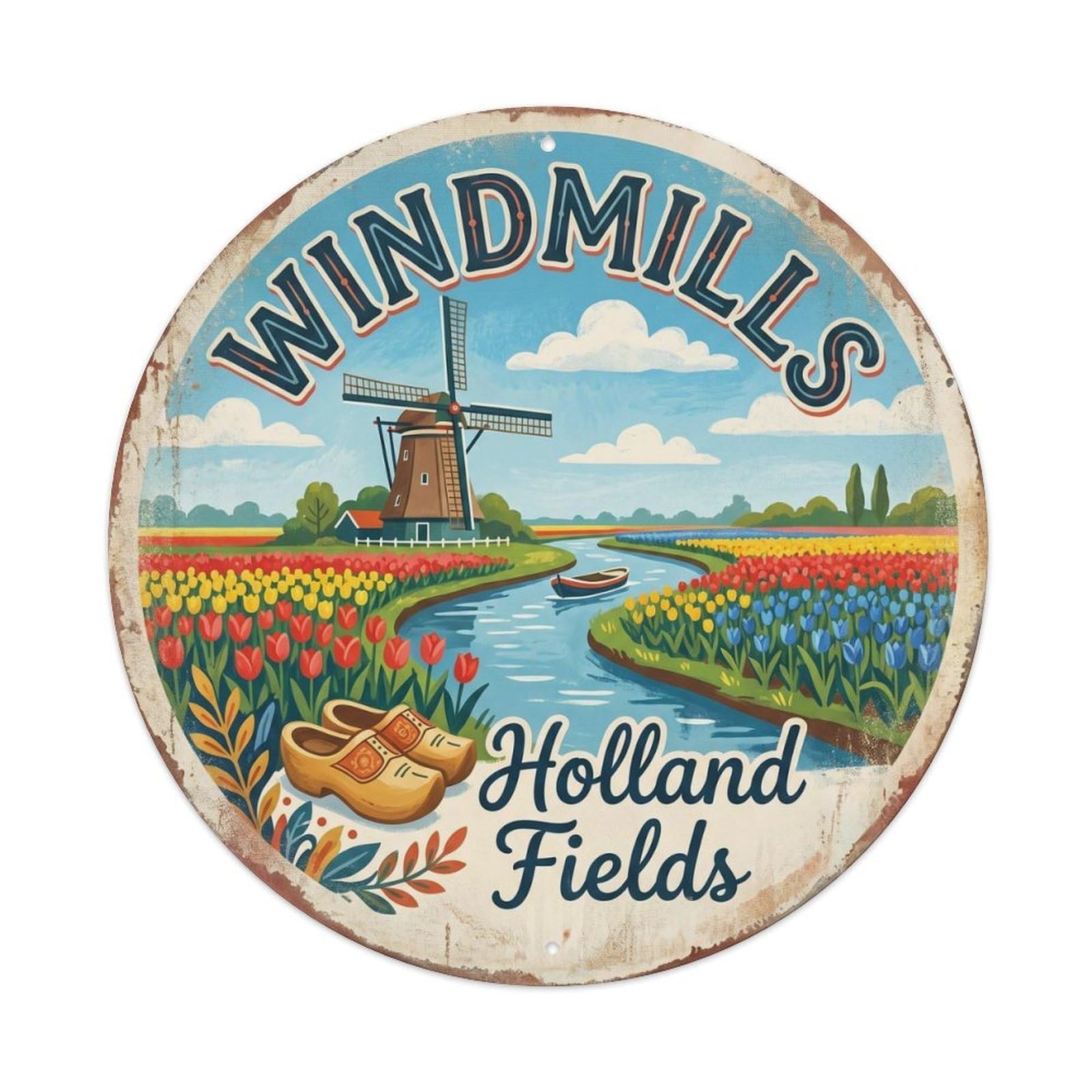 Vintage Travel Windmills Netherlands Countryside Metal Tin Sign