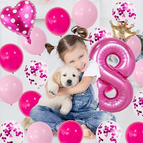 Miniatura 7 de 25 globos rosados de números rosados, globos de papel de aluminio, con corona de corazón, globos de papel de aluminio, suministros de decoración de