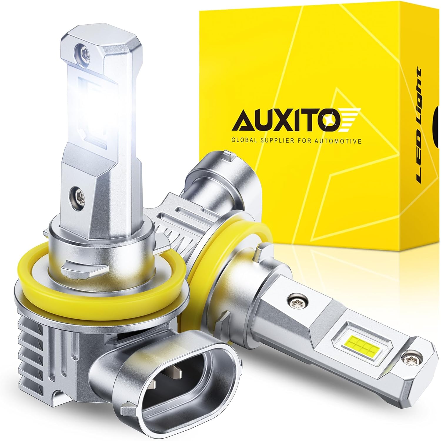AUXITO H11 H8 LED Fog Light Bulb - 900% Brighter 6500K White, Direct Fit Mini Size, Hassle-Free Plug & Play, Extended Lifespan, Flicker-Free Operation, Pack of 2