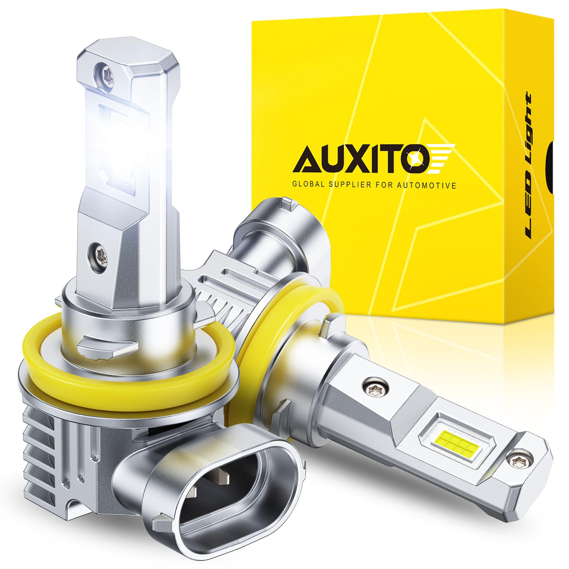 AUXITO H11 H8 LED Fog Light Bulb - 900% Brighter 6500K White, Direct Fit Mini Size, Hassle-Free Plug & Play, Extended Lifespan, Flicker-Free Operation, Pack of 2 - 1