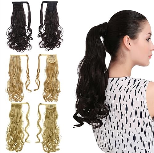 Miniatura 6 de Remeehi Extensiones de cabello humano real ondulado con clip para cola de caballo, para mujer, 26 pulgadas (3.53 onzas 6# marrón chocolate oscuro)