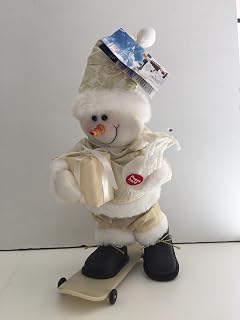Muñeco de nieve en movimiento, con patinete, color blanco, 37 cm de altura 16 cm
