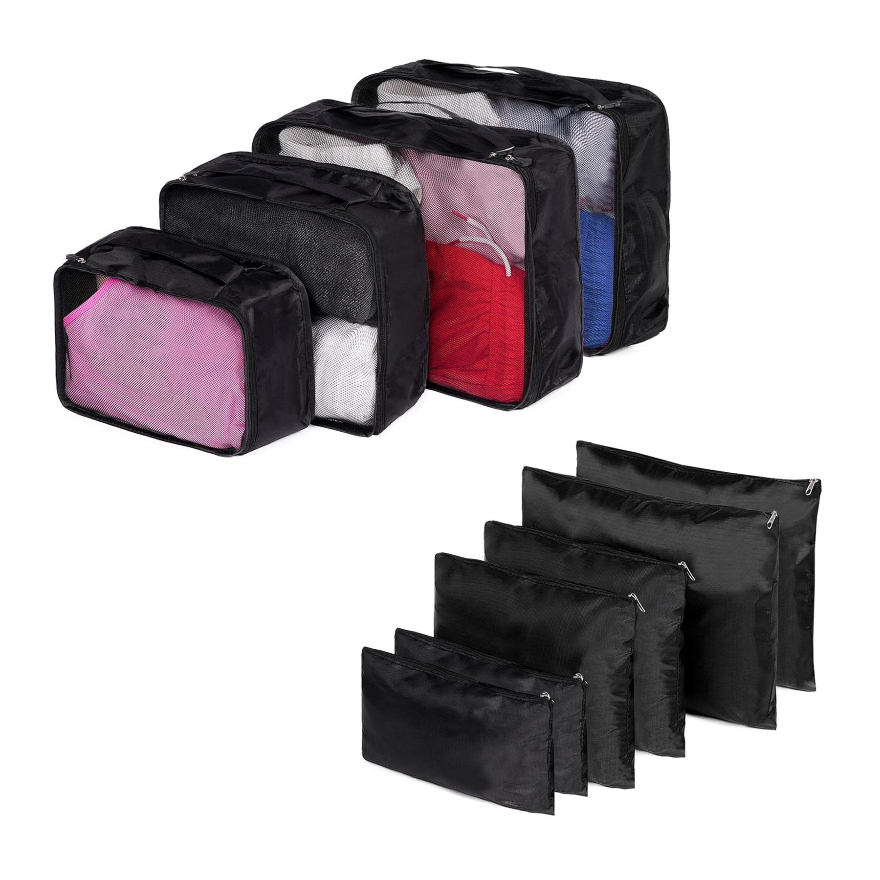 Ohs Black Compression Packing Cubes For Suitcases 10 Set, Packing Cubes Compression Set Suitcase Organiser Bags Lightweight Luggage Packing Organisers Cosmetics Toiletries Bags Travel Accessories,