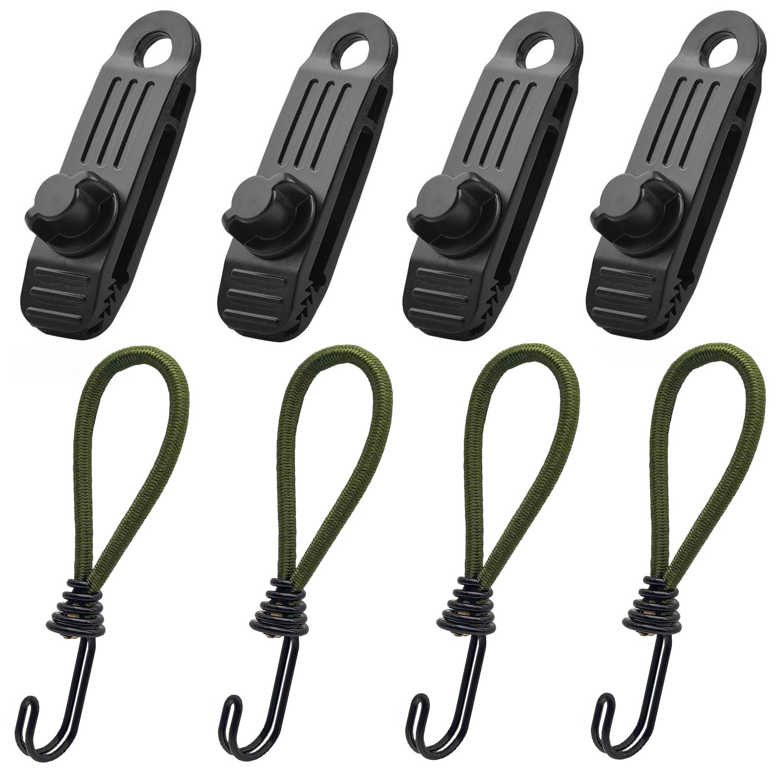 Clip Per Tende Da Campeggio - Set 4 Clip Con Corda Elastica, Per Teloni E Tende