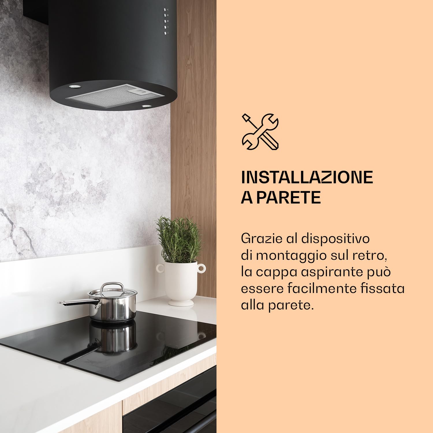 Klarstein Barella - Cappa aspirante, 557 m³/h ricircolo, LED, filtri a carbone, 35 x 93 x 43 cm, Nero