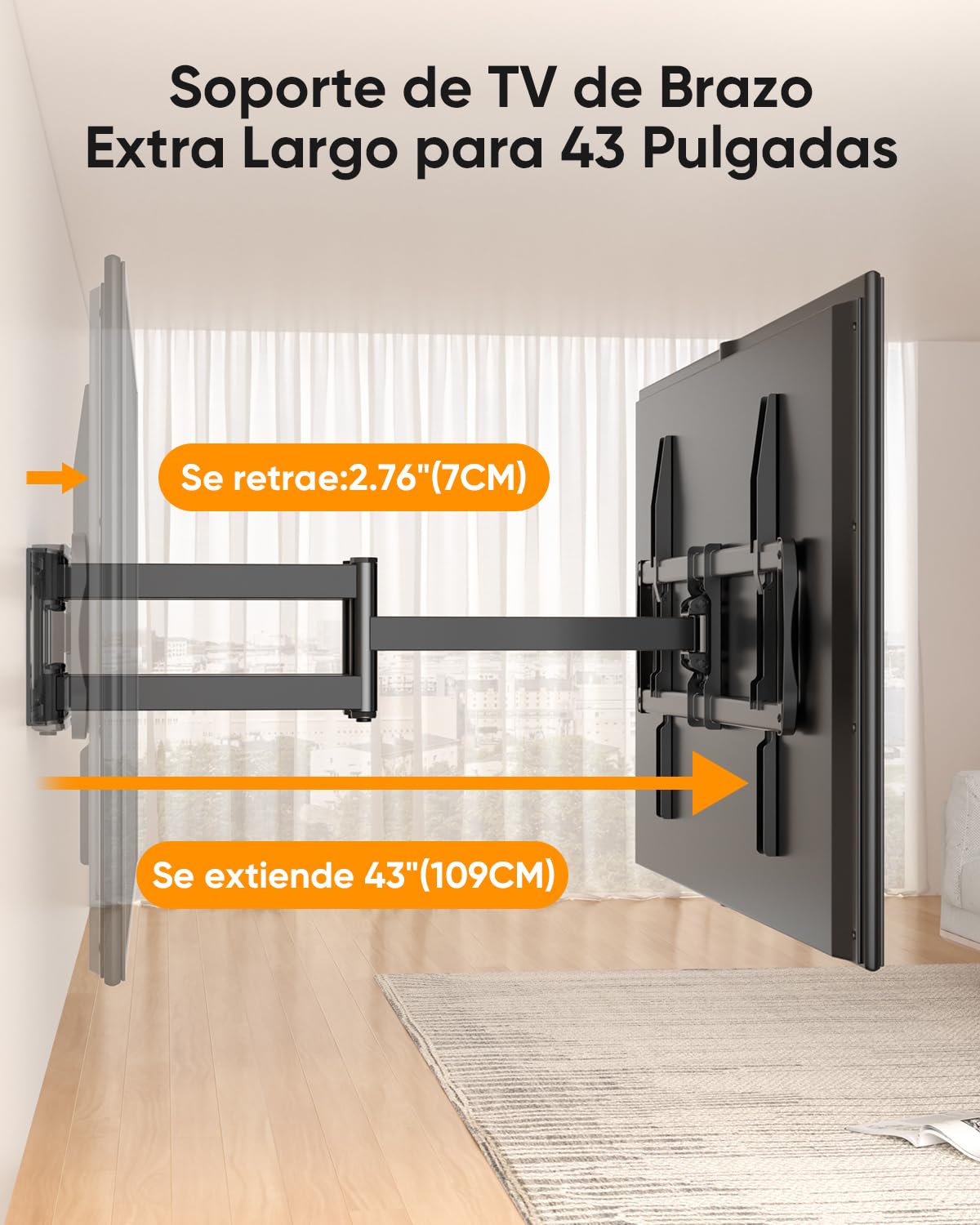 Soporte TV Pared Movimiento Completo para Televisores de 60-100 Pulgadas | Soporte Television Pared Giratorio e Inclinable, Extensión de 1090 mm, Brazos Dobles, VESA 900x600 mm, Carga 125 kg