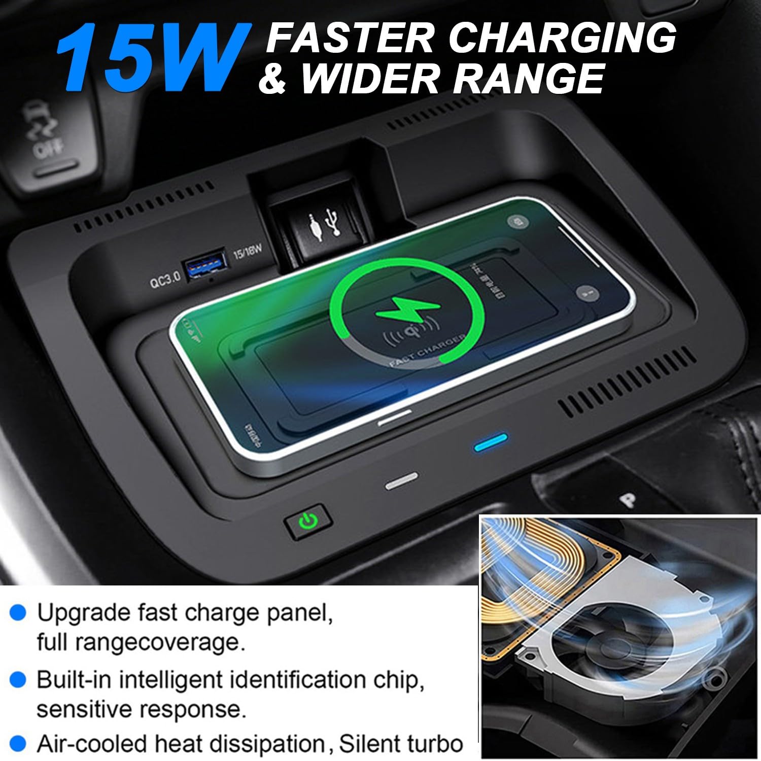 Cargador de Inalámbrico para Toyota RAV4 2019-2025, Personalizado OEM Organizador de Consola Central Carga Rápida Coche Teléfono Cargador para Toyota RAV4 LE/XLE/Hybrid/SE/XSE Accesorios(black)