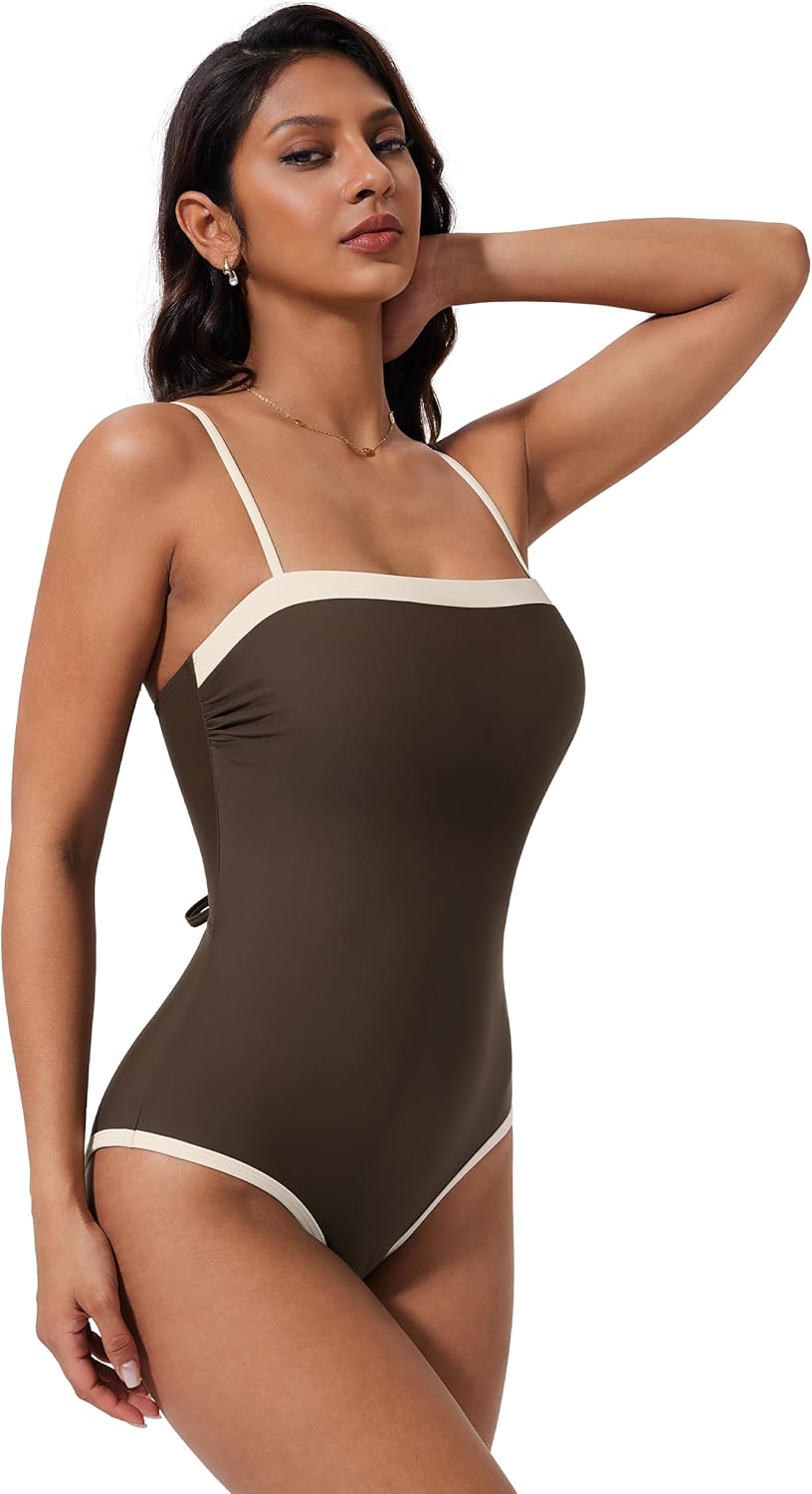 SUUKSESS Women One Piece Tummy Control Swimsuit Sexy Color Block Bathing Suit - Image 5