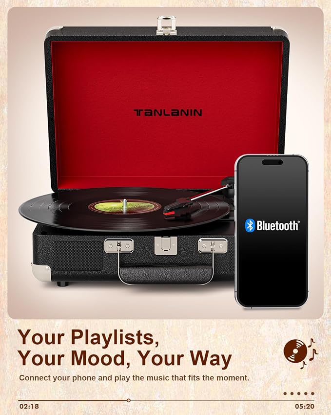 TANLANIN Tocadiscos portátil maletín Bluetooth 3 velocidades miniatura 11