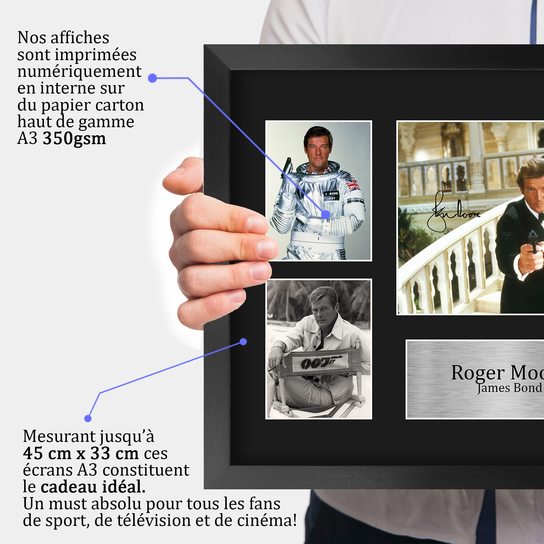 HWC Trading FR A3 Roger Moore James Bond Cadeaux Imprimé Signé Autographe Photo pour les fans de cinéma - A3 Encadré