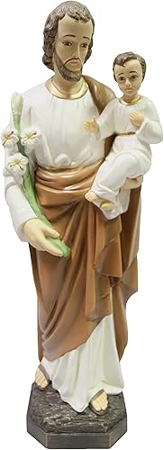 Estatua de San José con el Santo Niño Jesús, Marrón, Tonos Tierra, Religioso, Estilo Clásico, Hecho en Italia