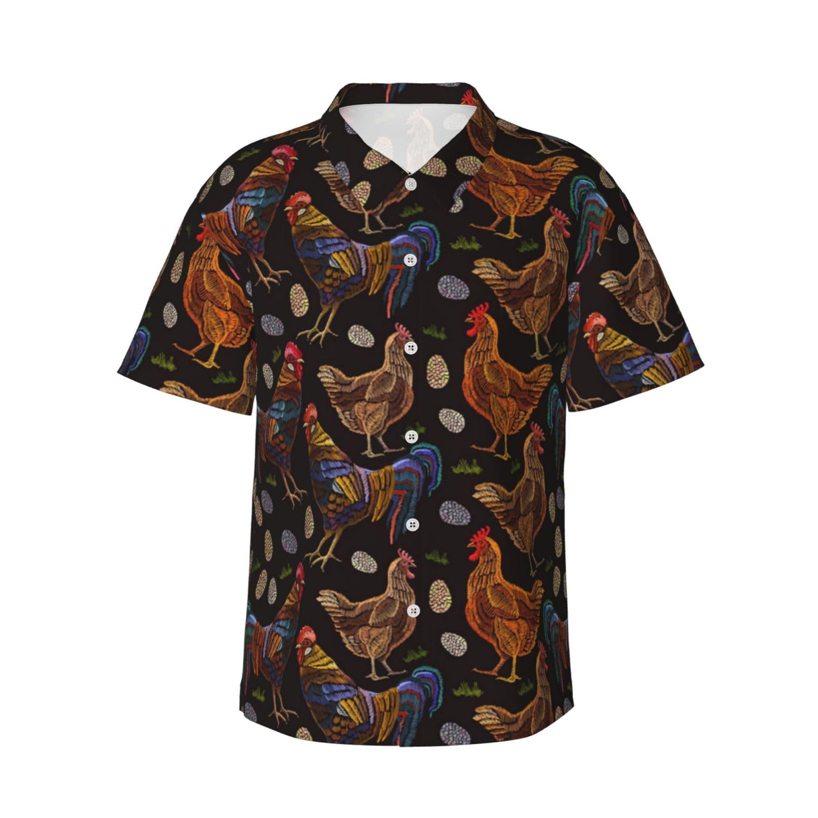 ESASAM Chicken Print Men's Hawaiian Shirt â€“ Tropical Print Button Down Short Sleeve Beach Shirt, Beach Party Shirt, Vacation Shirt, Short Sleeve Shirt, Casual Shirt