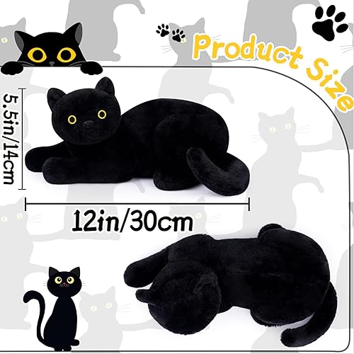 Miniatura 2 de Juguete de peluche de gato negro, lindo peluche de gato negro, almohada de felpa suave y realista que se ve real, cómodo cojín o tierno, gran regalo