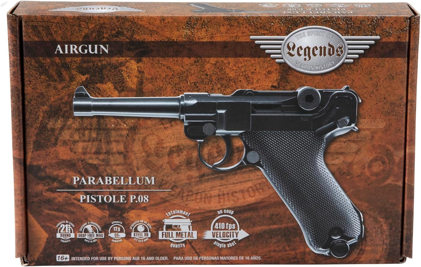 Umarex Legends P.08 All Metal .177 Caliber BB Gun Air Pistol, Standard Action, Legends P.08 Air Gun