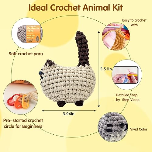 Miniatura 4 de Kit de ganchillo para principiantes, kit de ganchillo para principiantes, kit de ganchillo para adultos, Amigurumi Crochet Animals Cat Crafts Kit de