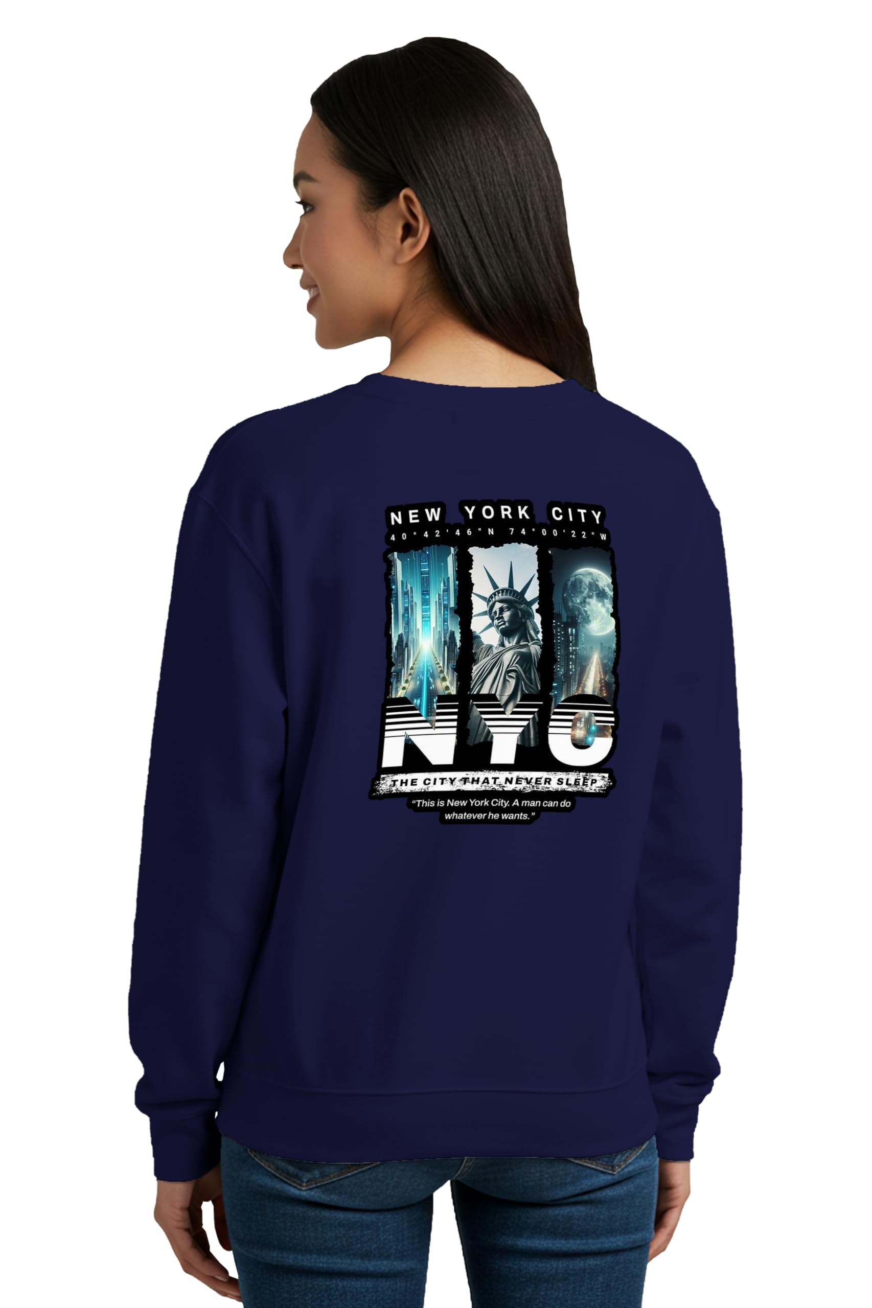 Winter Sweatshirt for Women NYC Women Graphic Printed Round Neck Regular Fit Cotton Blend Gen Z Casual Sweatshirt-image-40