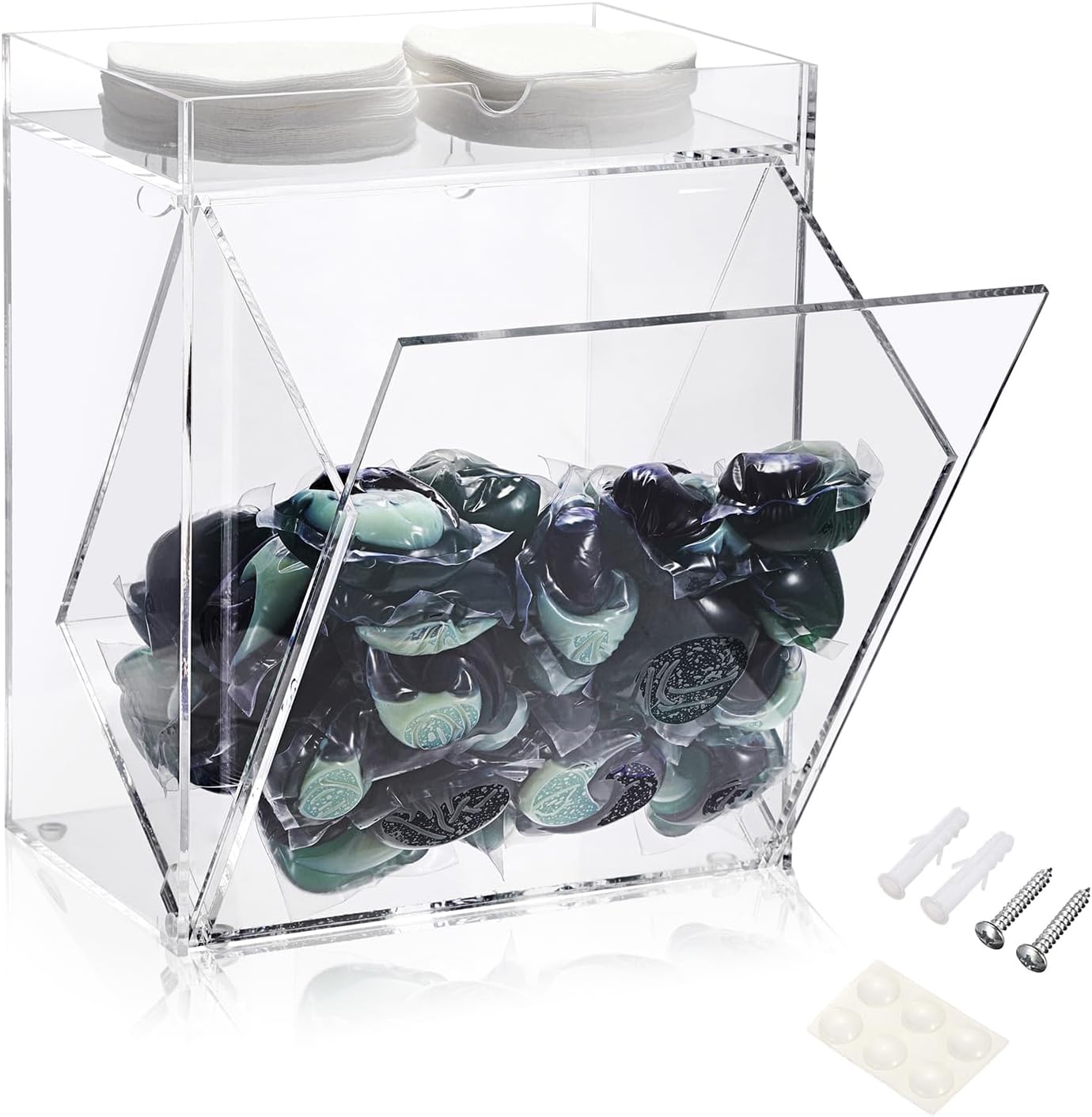 Hipiwe Acrylic Hair Tie Organizer with Tray Clear Headband Container Countertop Hair Accessories Storage Box Mounted Storage Bin for Dresser Laundry Kitchen Pantry