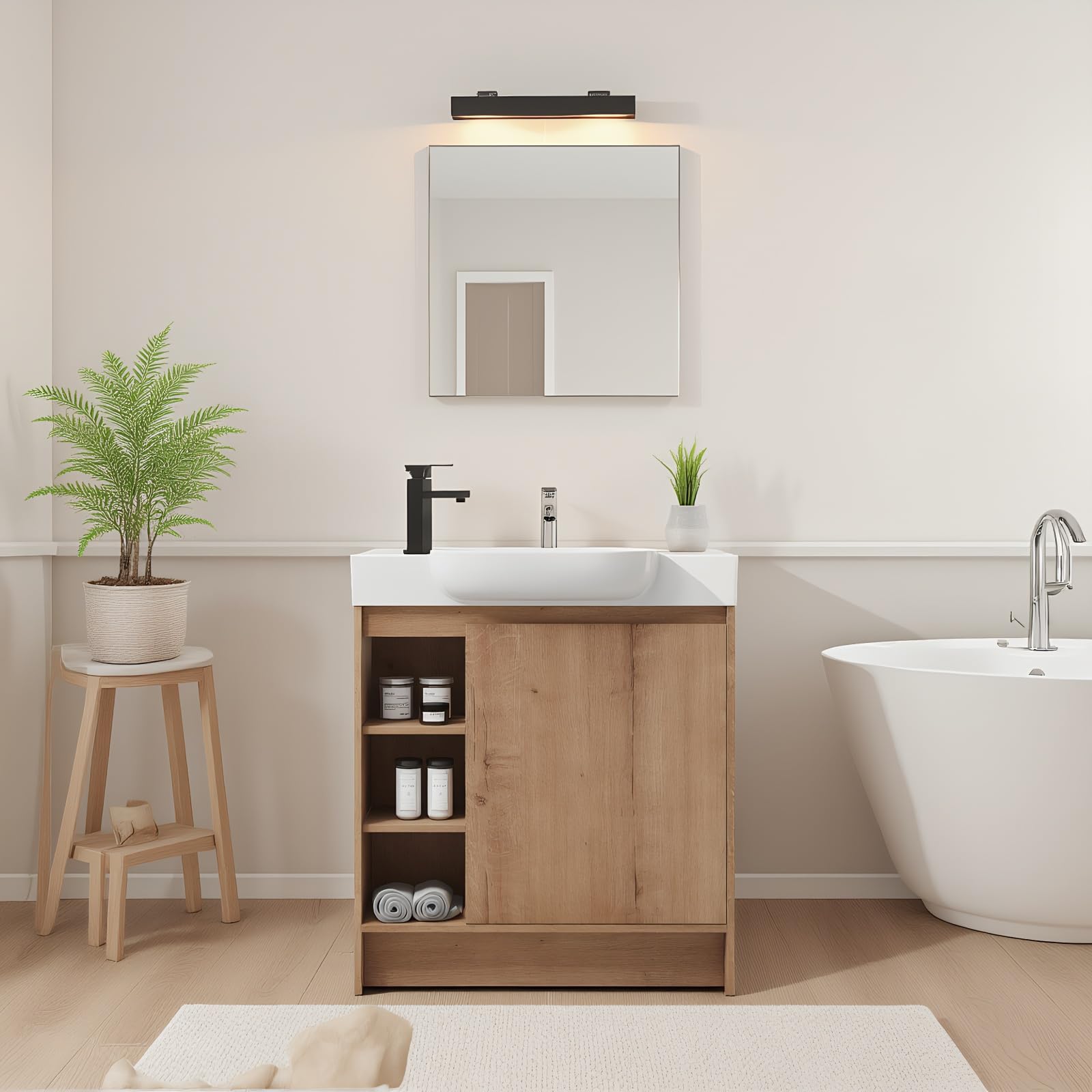 30" Freestanding Bathroom Vanity with Sink, Floor Cabinet, Natural