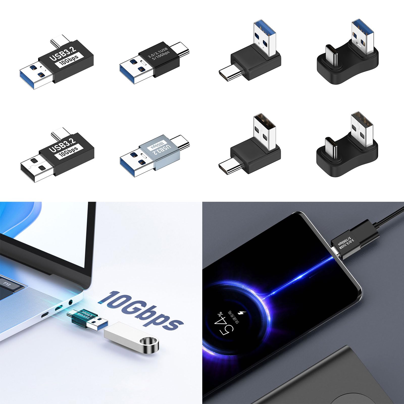 DIIOOMIEEU Portability USB C Male to USB3.1 Male Adapters 10Gbps Data Transfer 60WQC 15W Power Supply