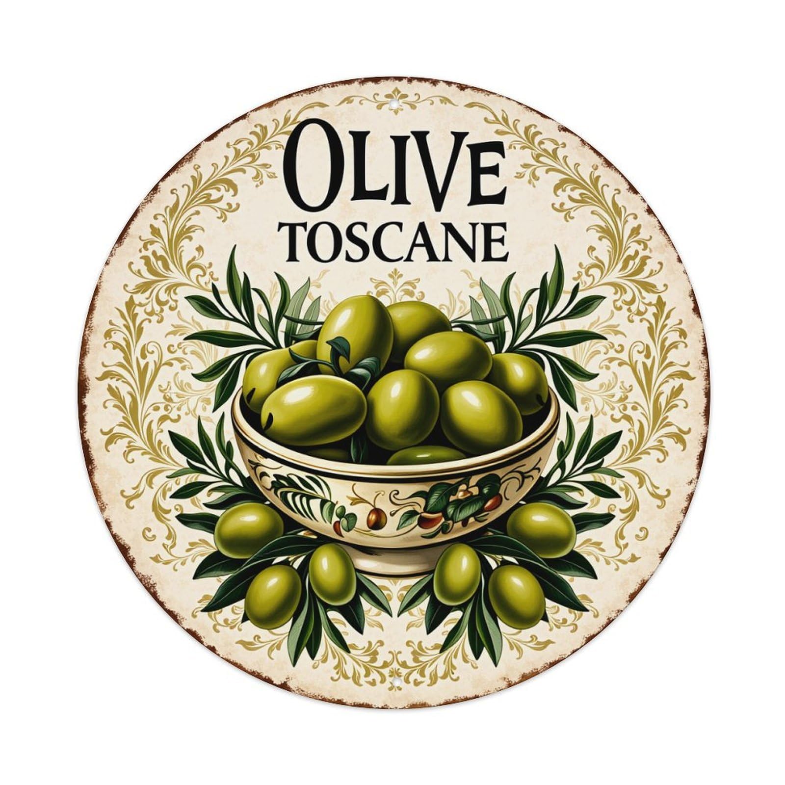Jdfenggu Vintage Olive Toscane Bowl Pattern Print Retro Metal Tin Sign, Metal Poster For Bar, Home, Man Cave, Kitchen, Laundry Room Art Decor 8X8 Inch