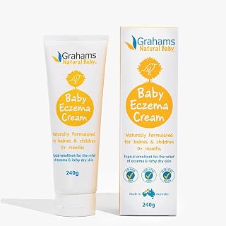 Grahams Natural Baby Eczema Cream Moisturizer for Newborn-12 Years | Rash, Redness, Dry Skin & Itch Relief | Colloidal Oatmeal & Shea Butter | Steroid-Free, Fragrance-Free for Sensitive Skin (240g)