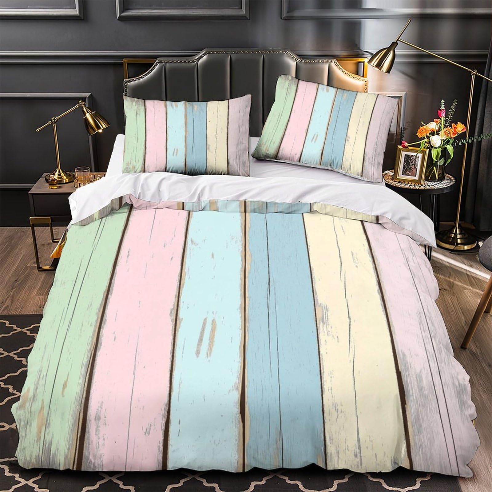 Housse de couette microfibre ultra douce au toucher soie et effet rustique vintage 3D