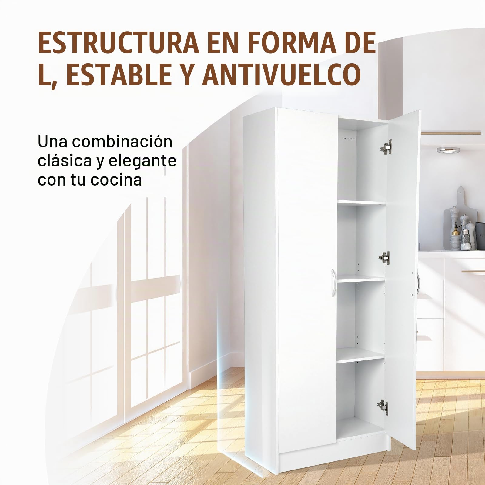 VEVOR Gabinete de Despensa de Cocina, Gabinete de Almacenamiento de Despensa de Alimentos de 305 x 610 x 1529 mm, Gabinete de Almacenamiento Independiente con 3 Estantes(2 Ajustables), Blanco