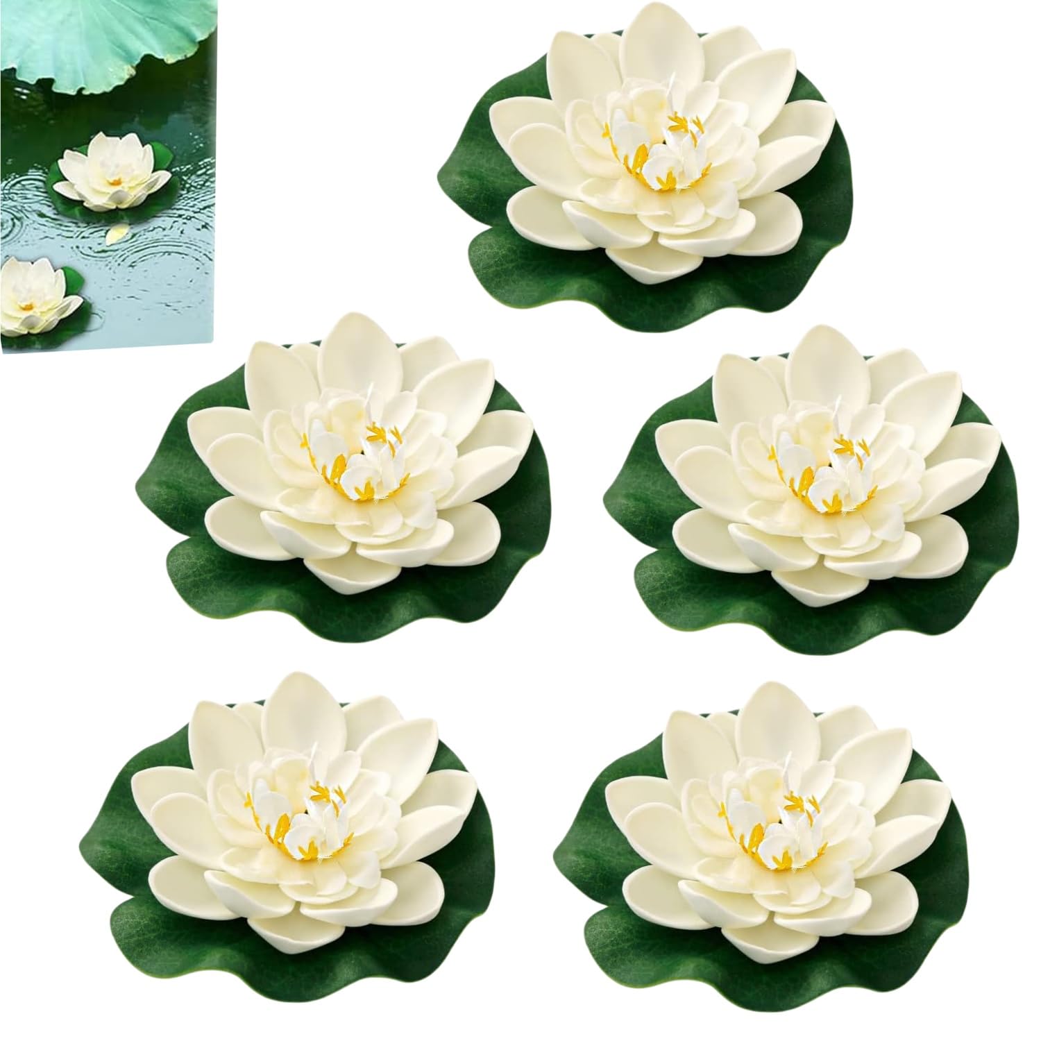 5 Pezzi Fiori di Loto Artificiali Galleggianti per Laghetti,Piscine e Giardino,Ninfee Artificiali in Schiuma Impermeabile,Decorazione per Stagno,Fontane e Acquario,Fiori Finti Realistici