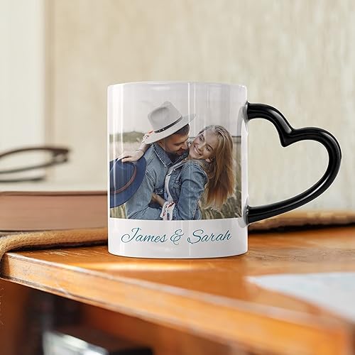 Miniatura 2 de Taza de fotos sensible al calor con mango de corazón, 11 onzas, añade tu imagen y texto, impresión a doble cara, tazas personalizadas, taza que