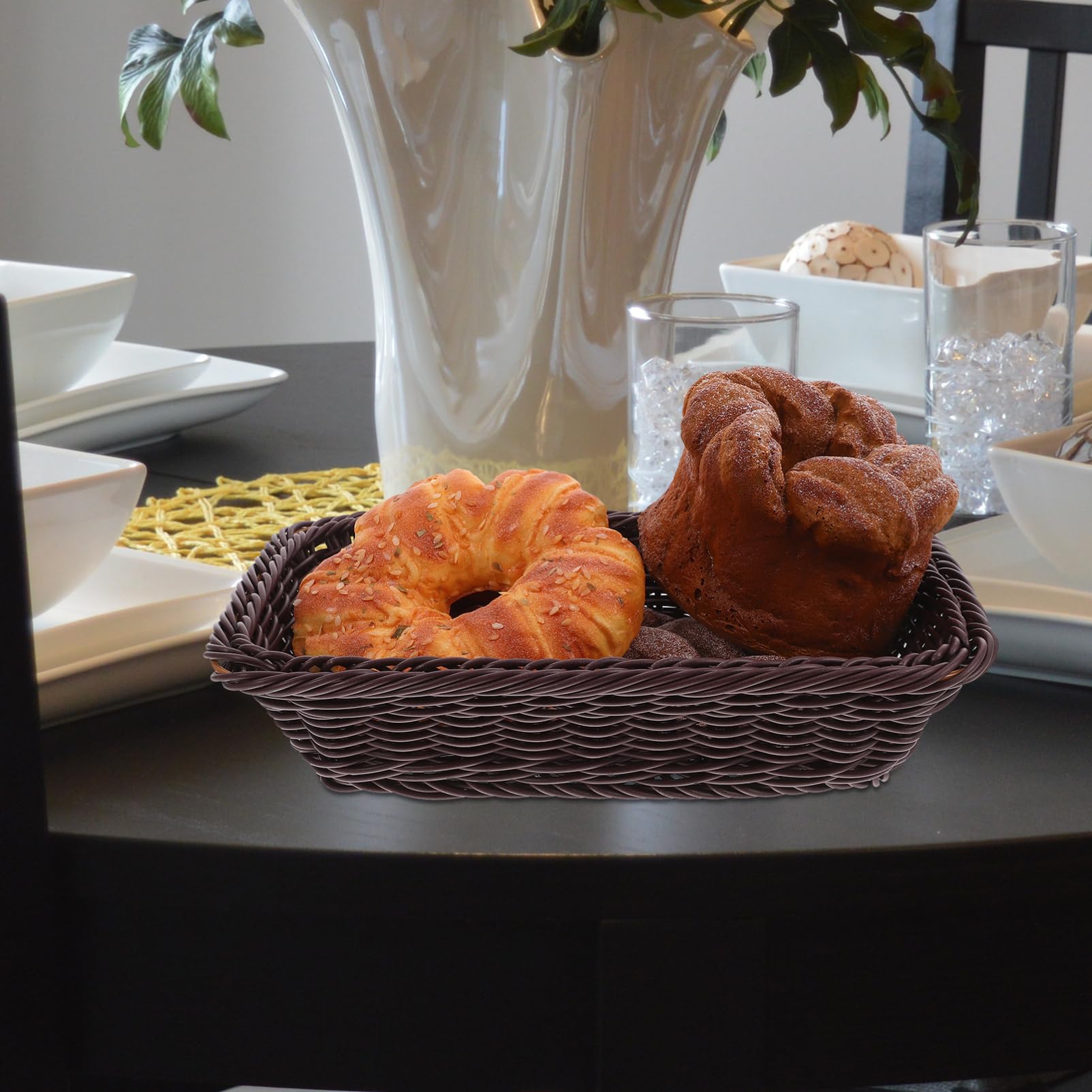3pezzi Cestino Da Pane Woven Rattan Elegante Cestino Per Servire e Decorare Versatile Per Cucina e Ristorante Stile Naturale