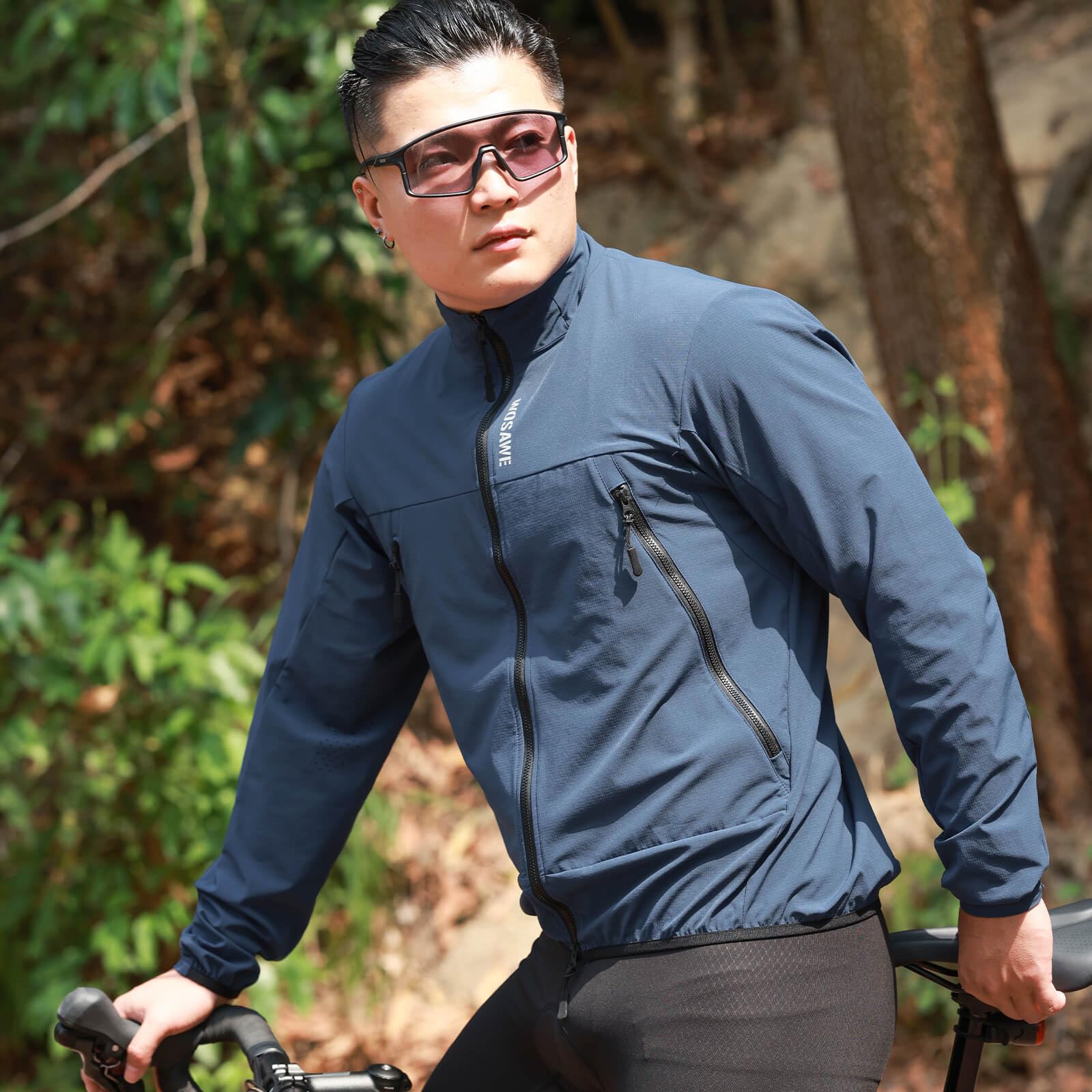 WOSAWE Giacca da ciclismo leggera antivento con doppia cerniera YKK, impermeabile, riflettente, per corsa e pendolarismo