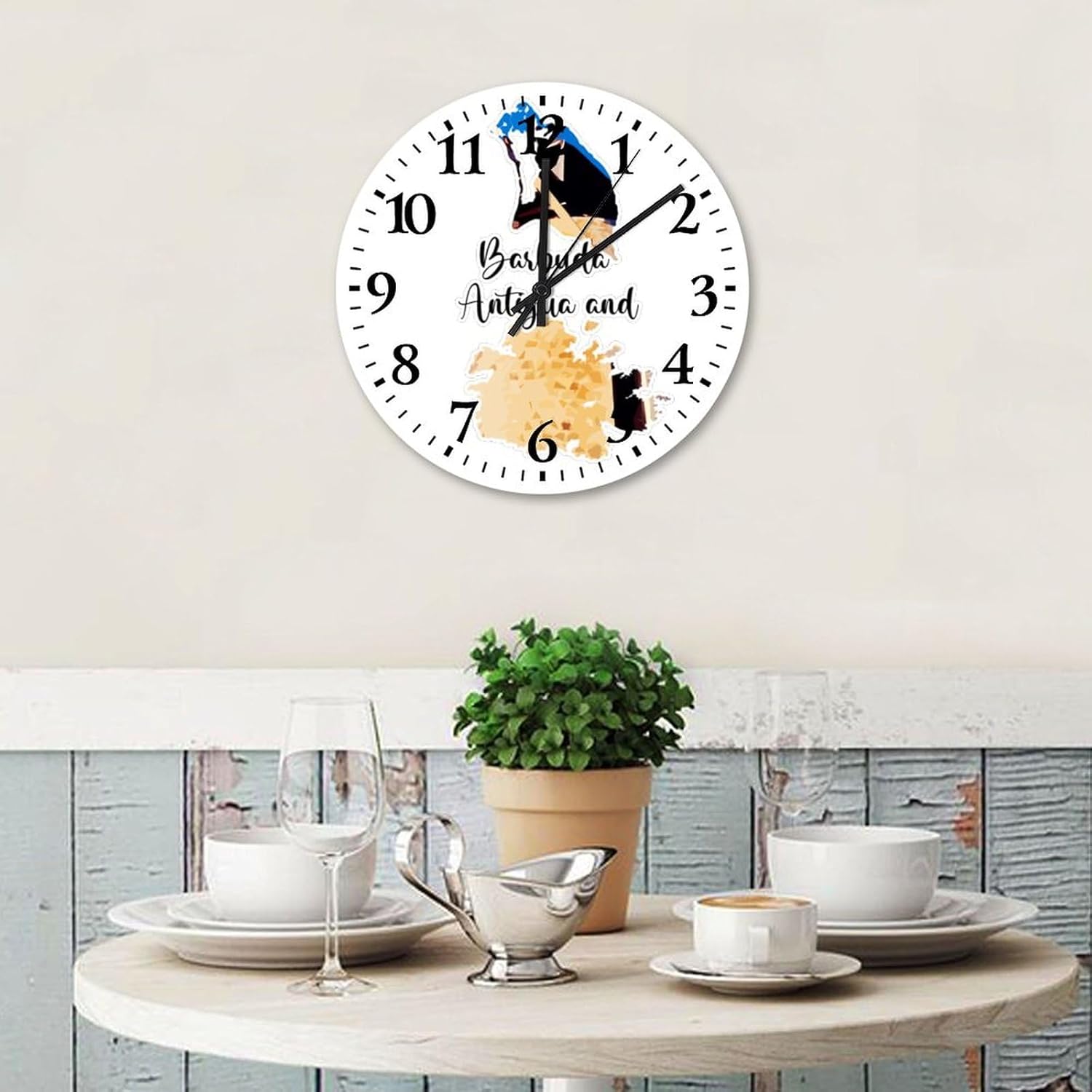 Wood Wall Clock Battery Operated Non Ticking Barbuda Rustic Wall Clocks Famous City Landmarks Posters Wall Decor for Restroom Office Pool 15 Inch