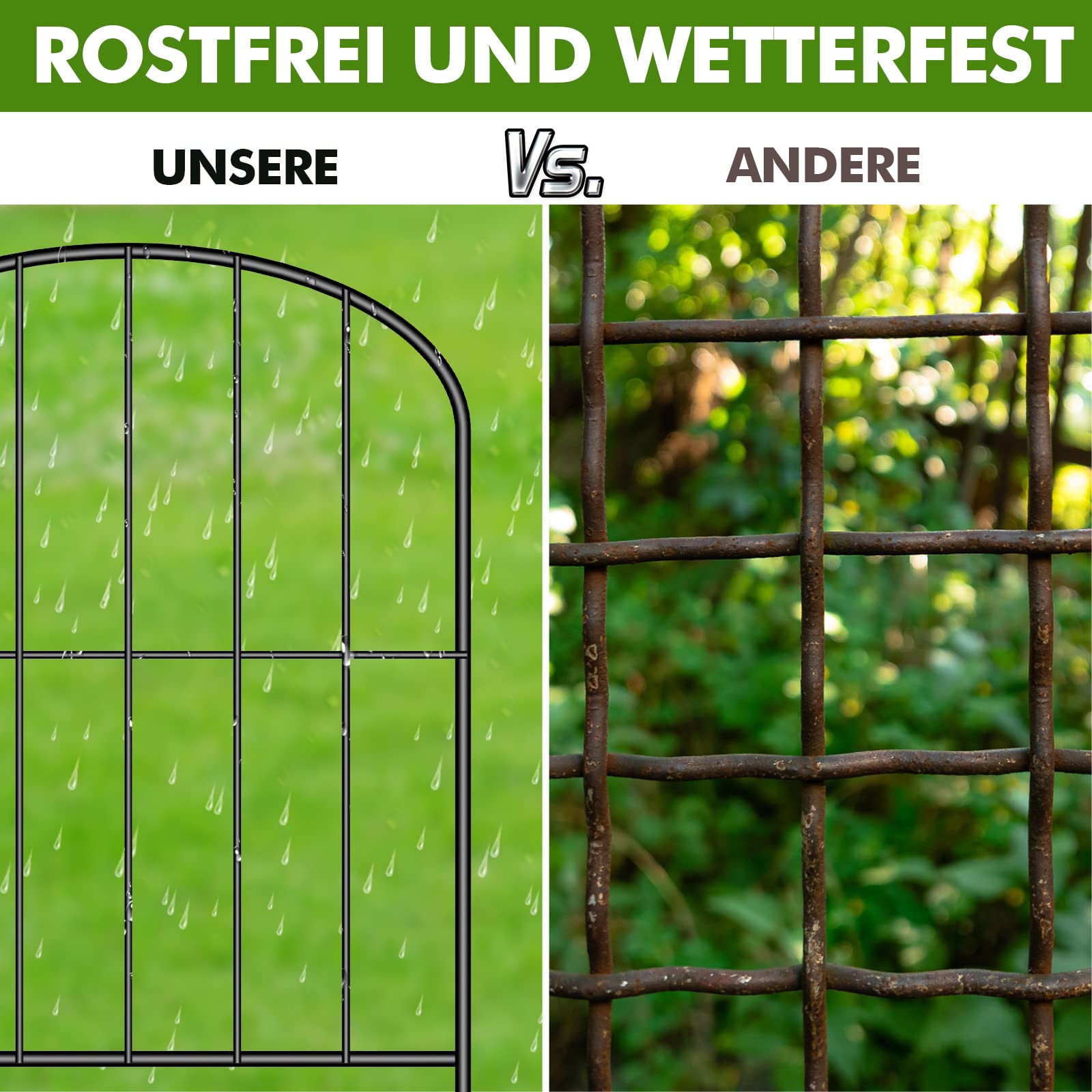 Gartenzaun 10 Stück Komplettset Dekorative Metallzaun Steckzaun, Oberbogen Gartenzaun Metall Zaunelemente, Zaun für Hunde (Oberbogen-B)